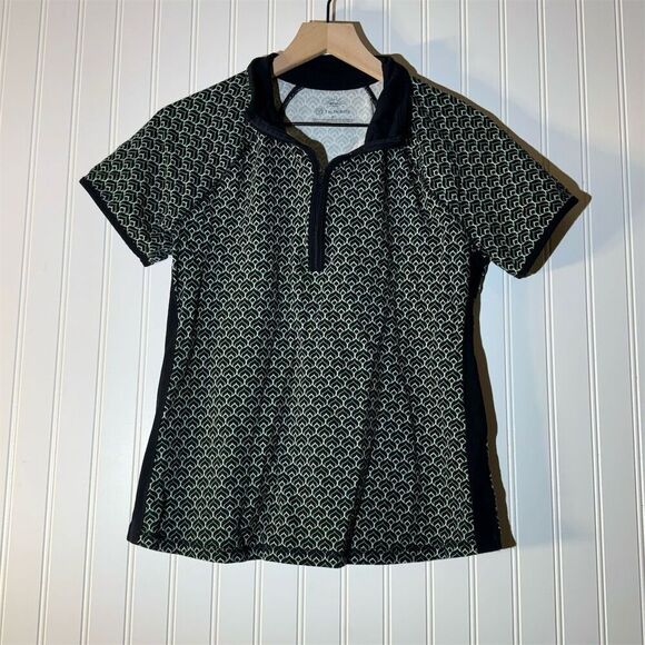 T by Talbots UPF 50+ Short Sleeve Activewear Shirt M Black Green Geometric - Picture 1 of 8